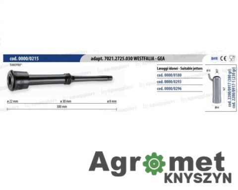 🐄 Guma strzykowa Spaggiari, typ Westfalia WK1 7021.2725.030, długa, 8 mm – komplet 4 szt.