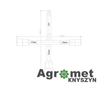 schemat Klucz krzyżakowy 24x27x32 mm, 3/4" – Kramp 1806180603KR