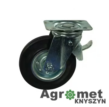 Koło metalowo-gumowe skrętne z hamulcem 100 mm – pełna guma, łożysko rolkowe